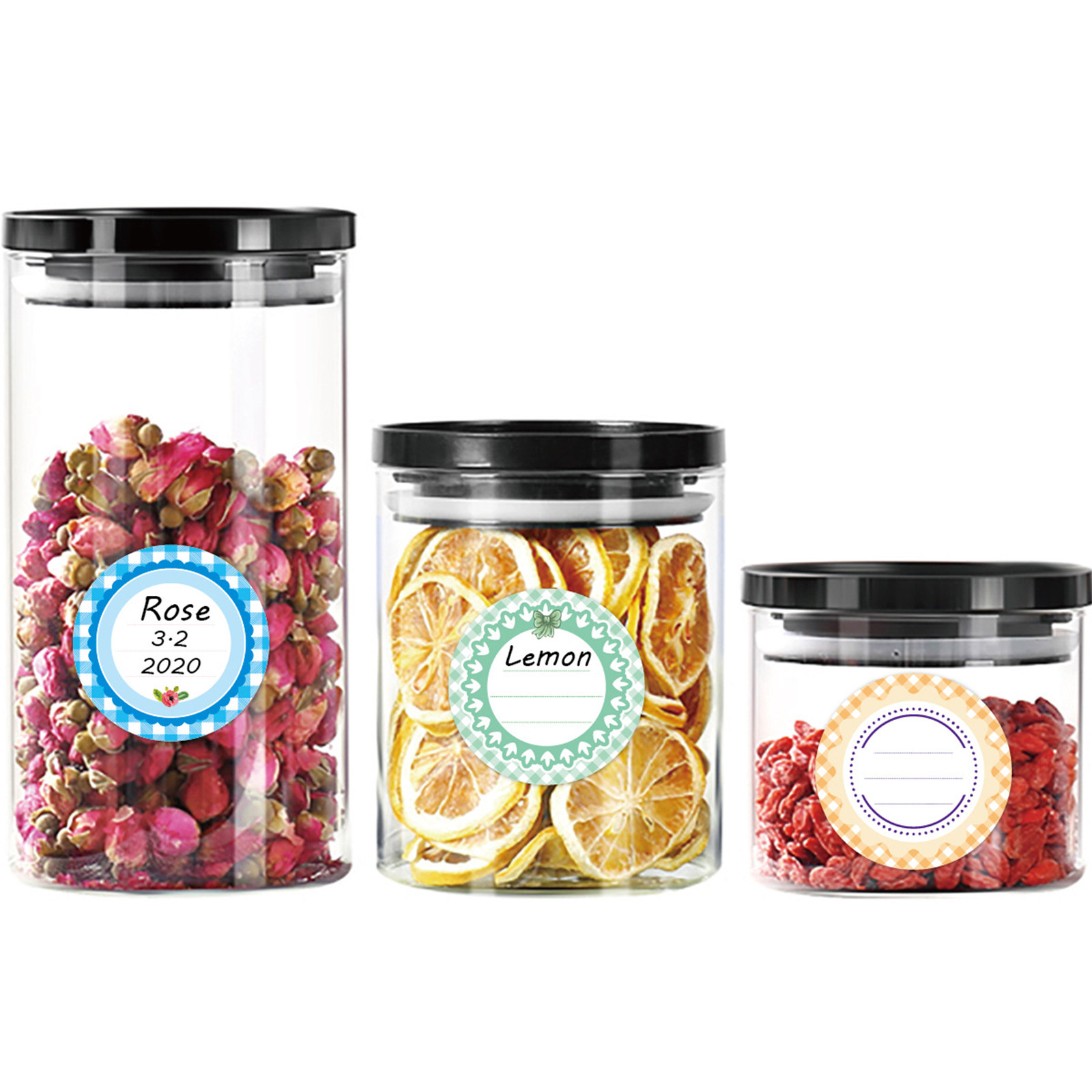 Food Storage Jar Labels - 20 arkuszy kolorowych okrągłych wodoodpornych naklejek