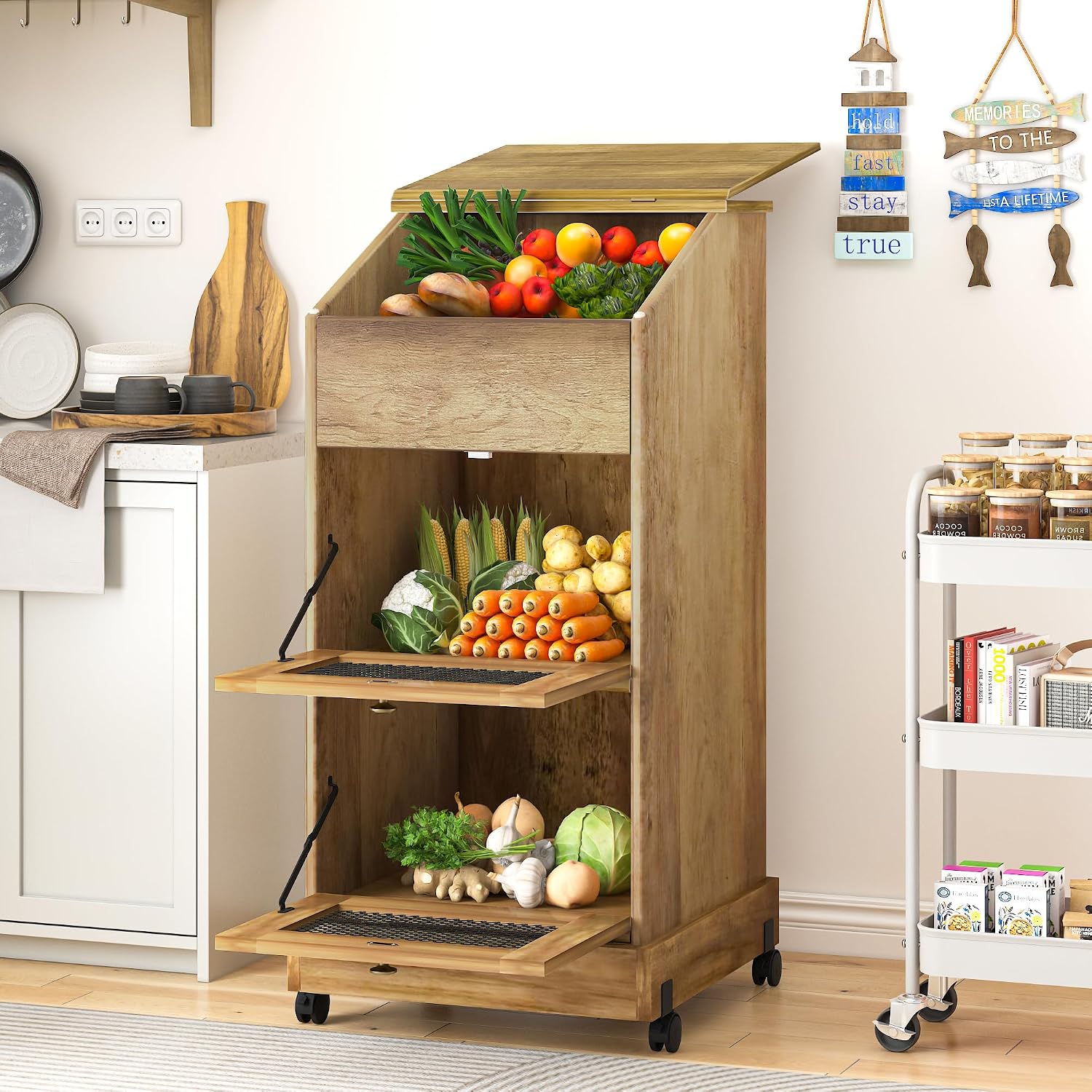Food Storage On Wheels - Drewniane szafki do przechowywania ziemniaków na